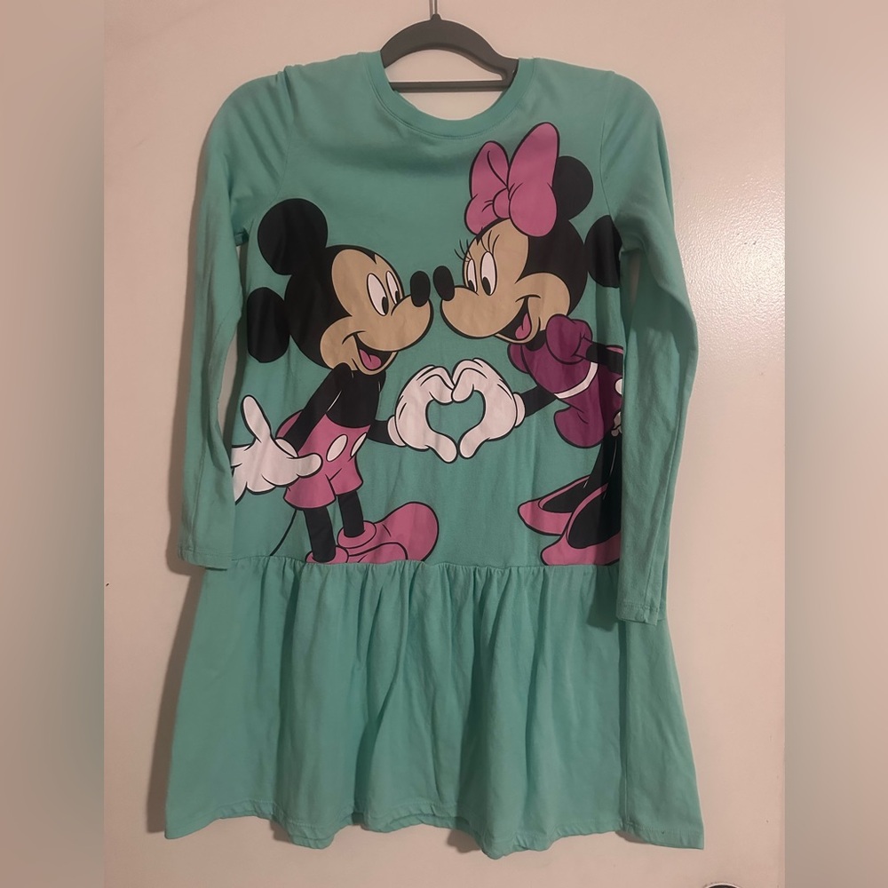 Disney Mickey and Minnie Mouse Teal blue long sleeve dress size 14 - 16